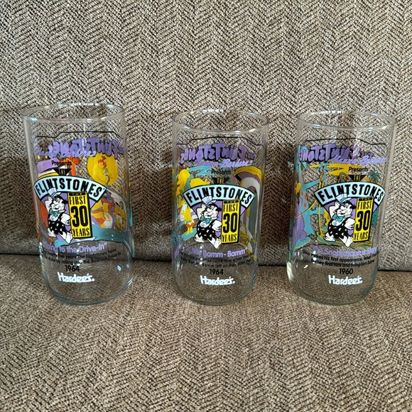 Vintage 1991 The Flintstones Hardees drinking glasses bundle of 3 - Picture 3 of 9